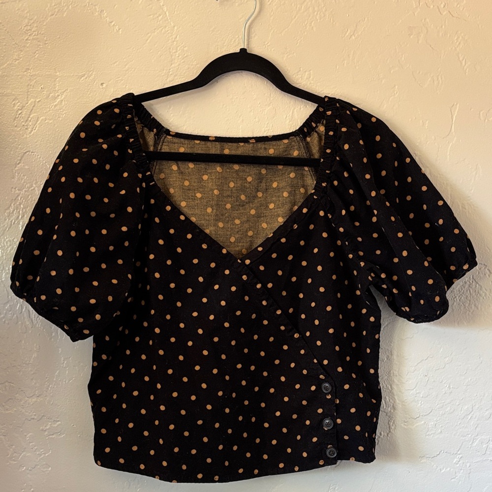 Black Polka Dot Corduroy Women's Top